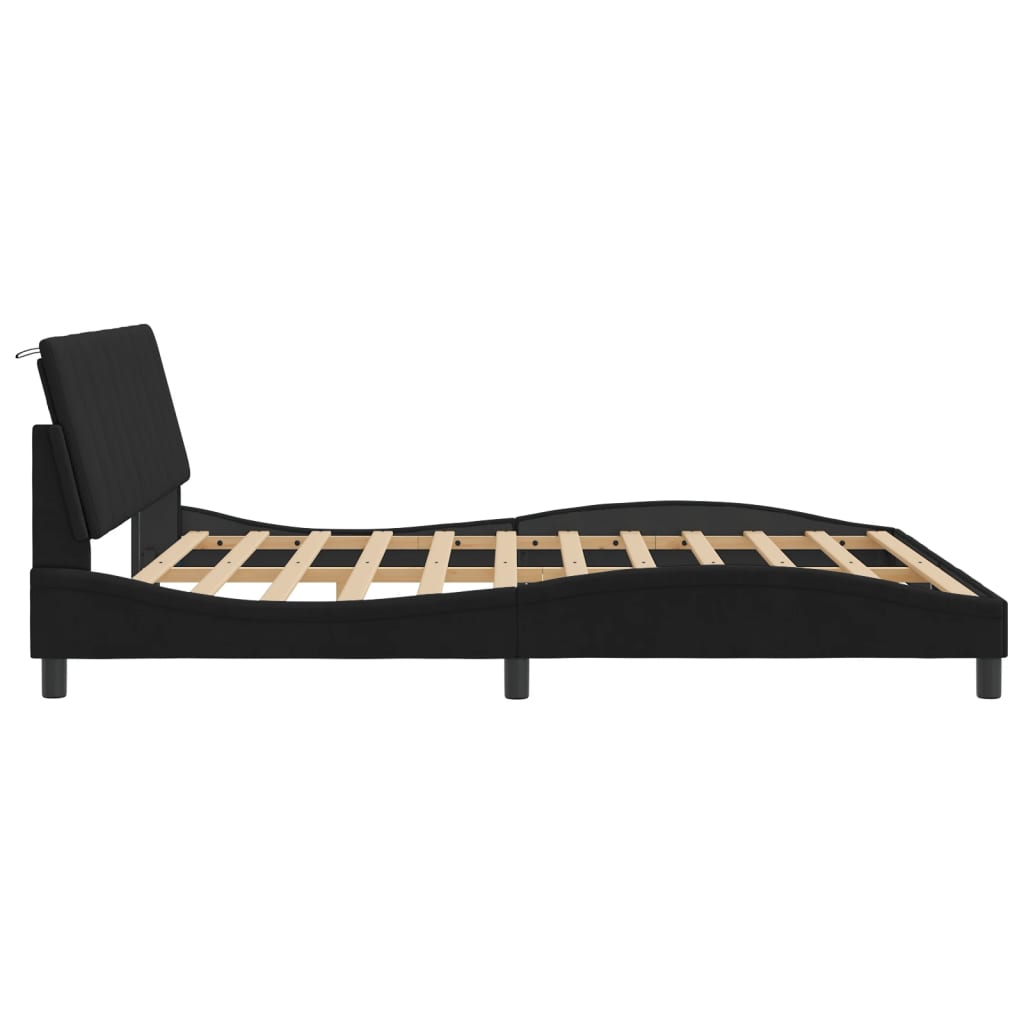 Bed Frame with LED without Mattress "Hanko" Black 180x200 cm King Velvet