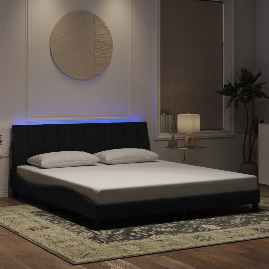 Bed Frame with LED without Mattress "Hanko" Black 180x200 cm King Velvet