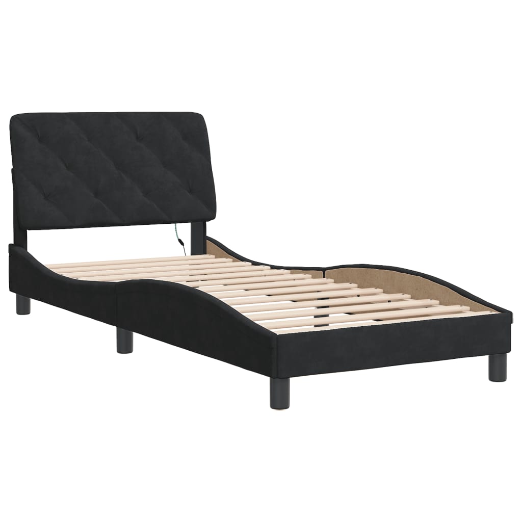 Bed Frame with LED without Mattress Black 90x190 cm Velvet