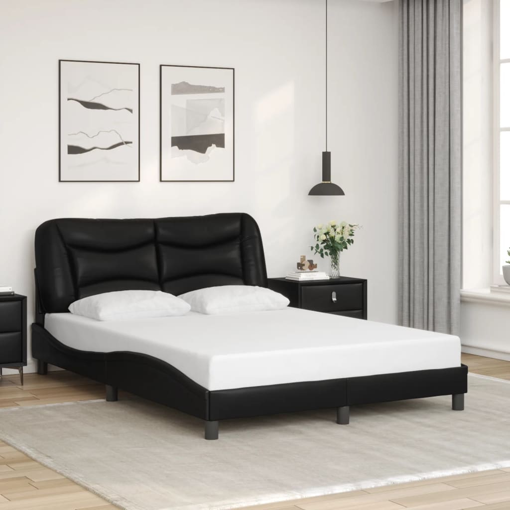 Bed Frame with LED without Mattress "Hvar" Black 137x190 cm