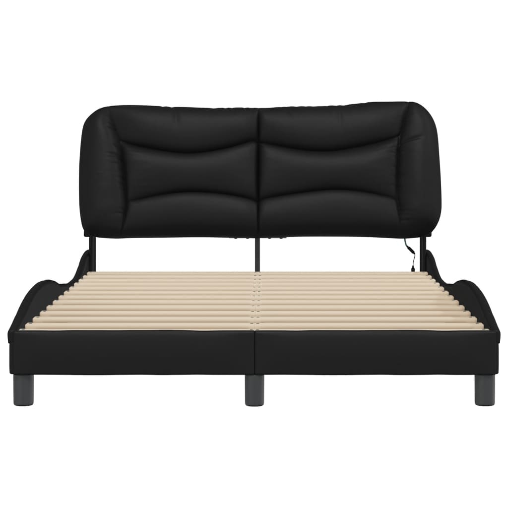 Bed Frame with LED without Mattress "Hvar" Black 137x190 cm