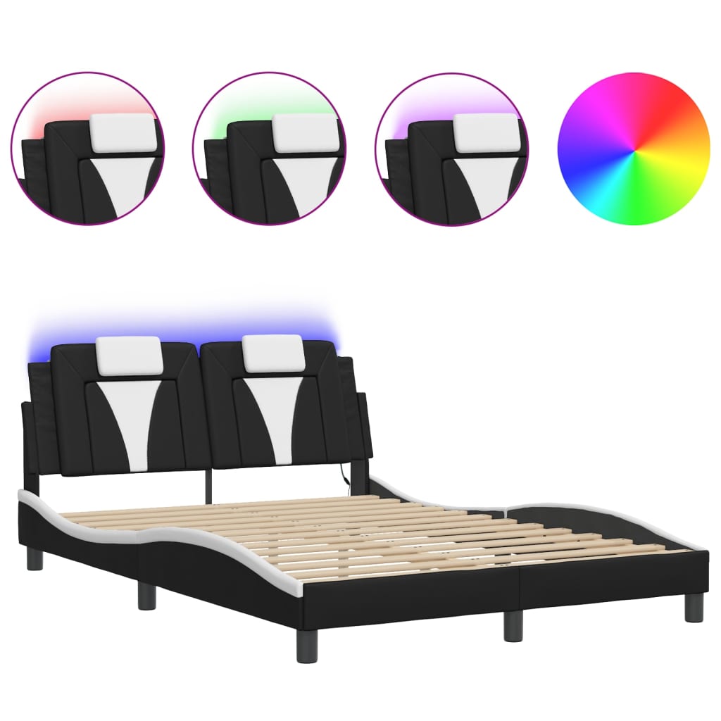 Bed Frame "Viana" with LED without Mattress Black and White 137x190 cm
