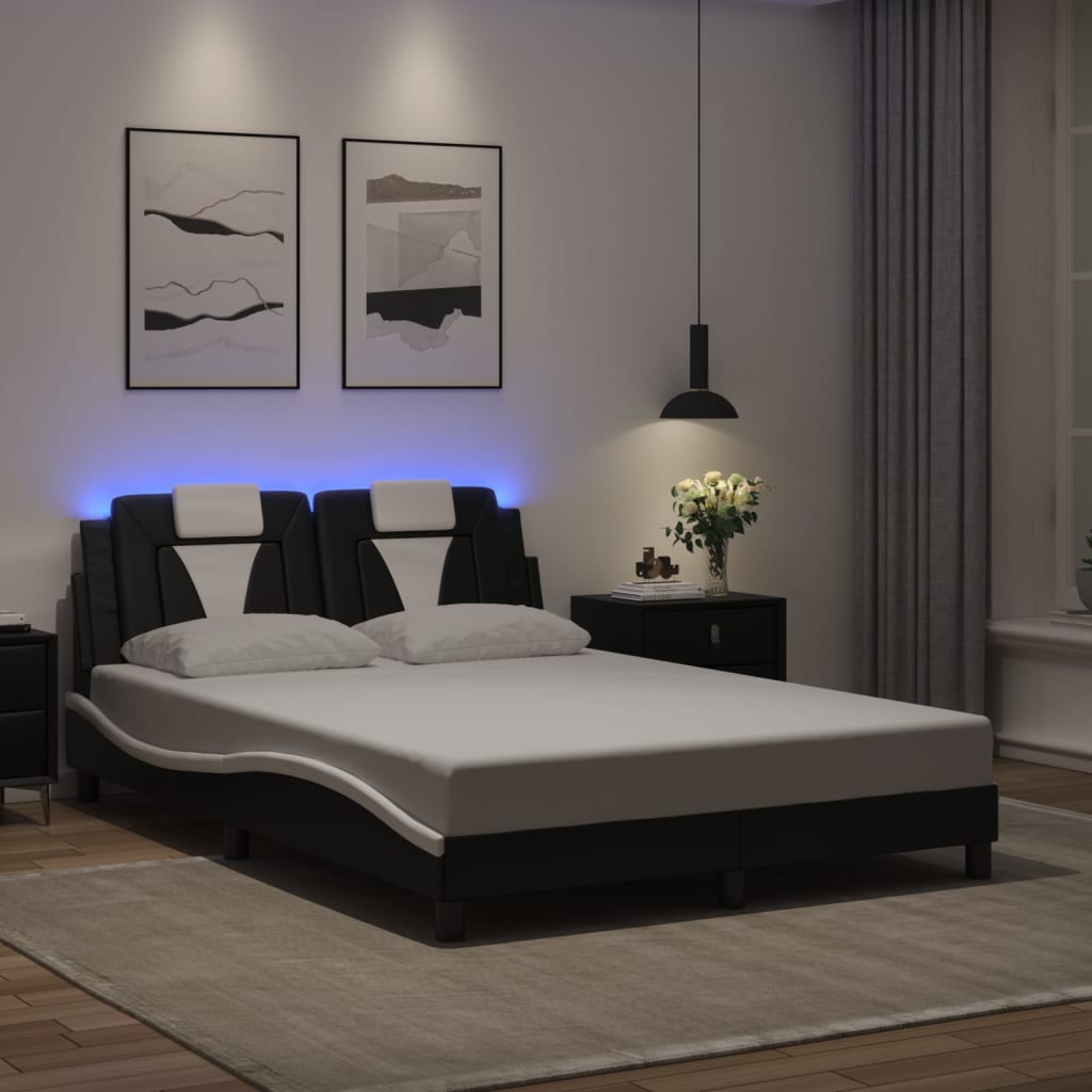 Bed Frame "Viana" with LED without Mattress Black and White 137x190 cm