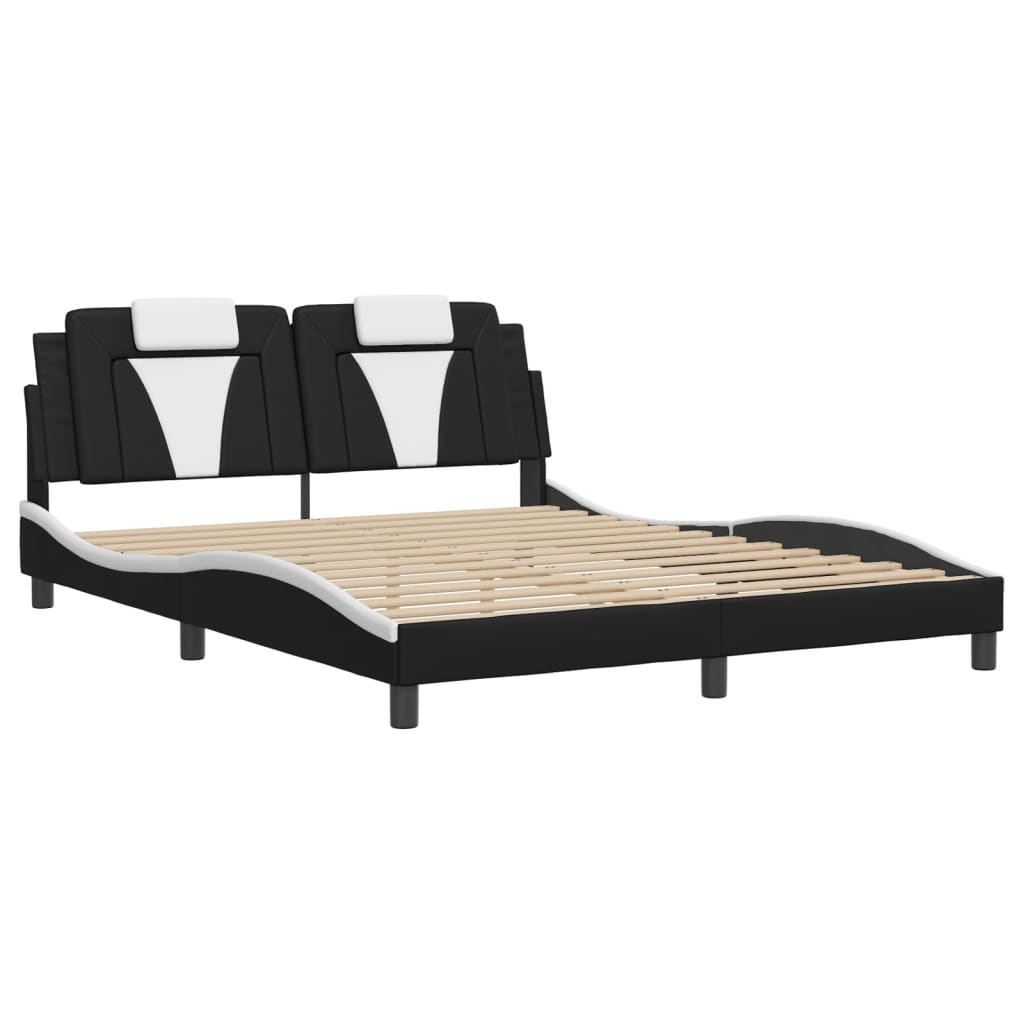 Bed Frame "Viana" with LED without Mattress Black and White 152x203 cm