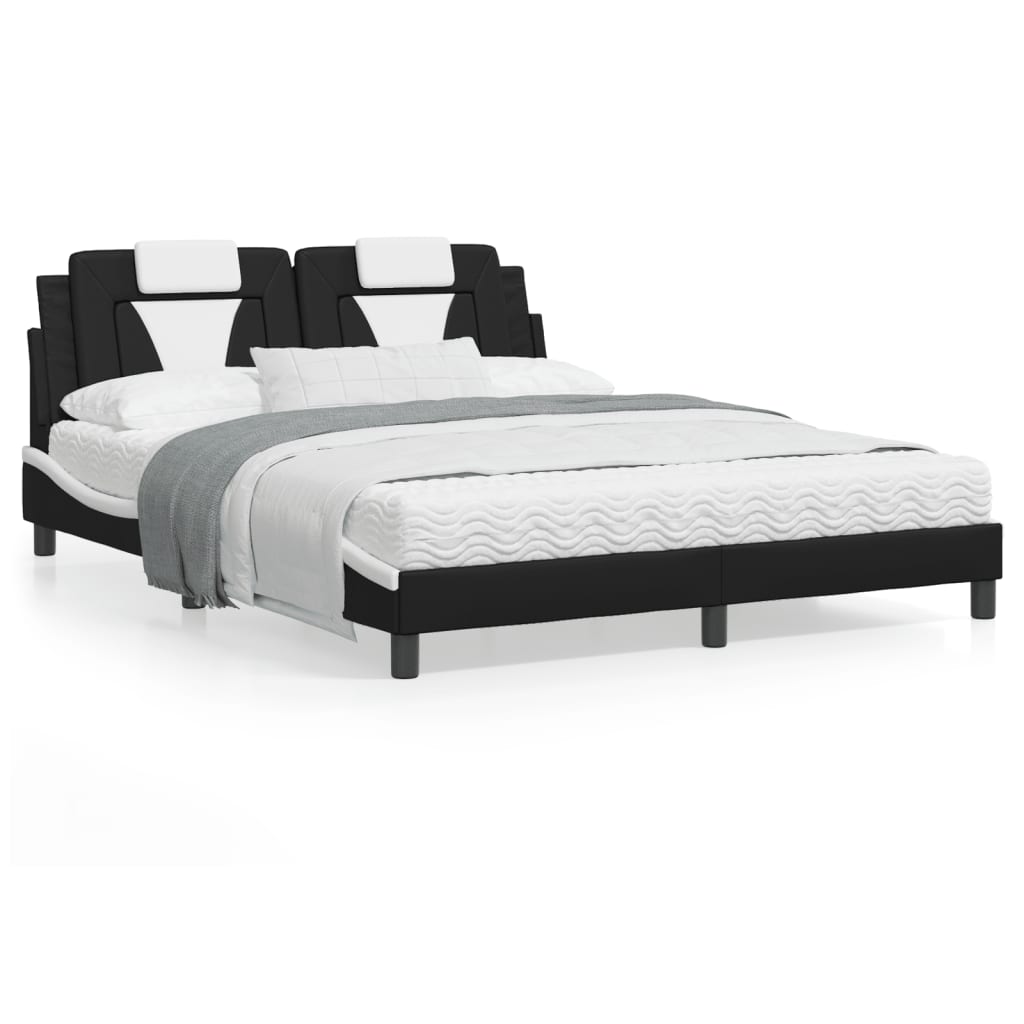 Bed Frame "Viana" with LED without Mattress Black and White 152x203 cm