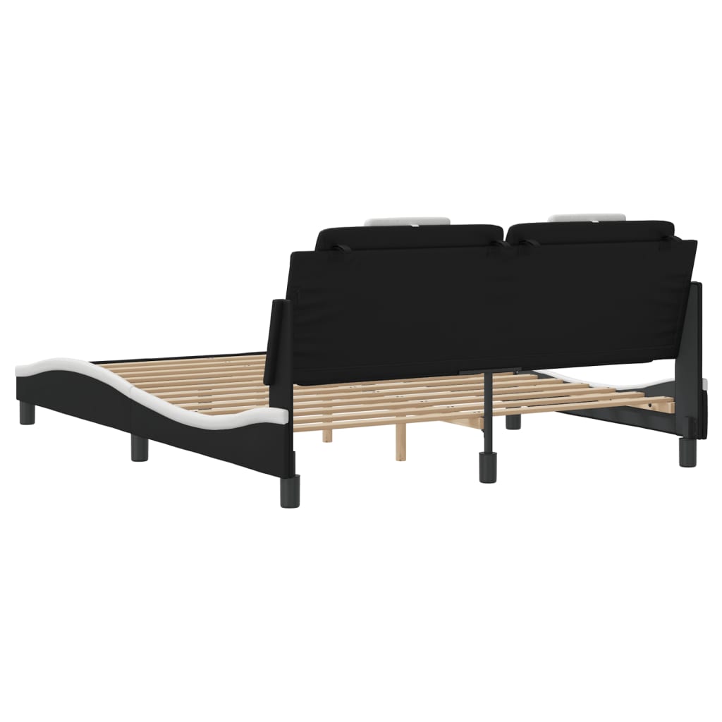 Bed Frame "Viana" with LED without Mattress Black and White 152x203 cm