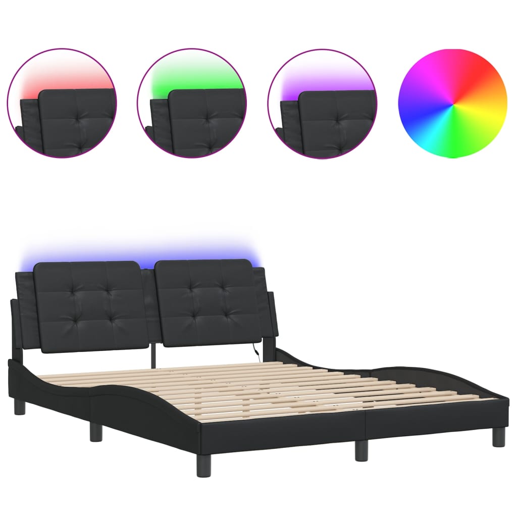 Bed Frame with LED without Mattress "Zadar" Black 152x203 cm