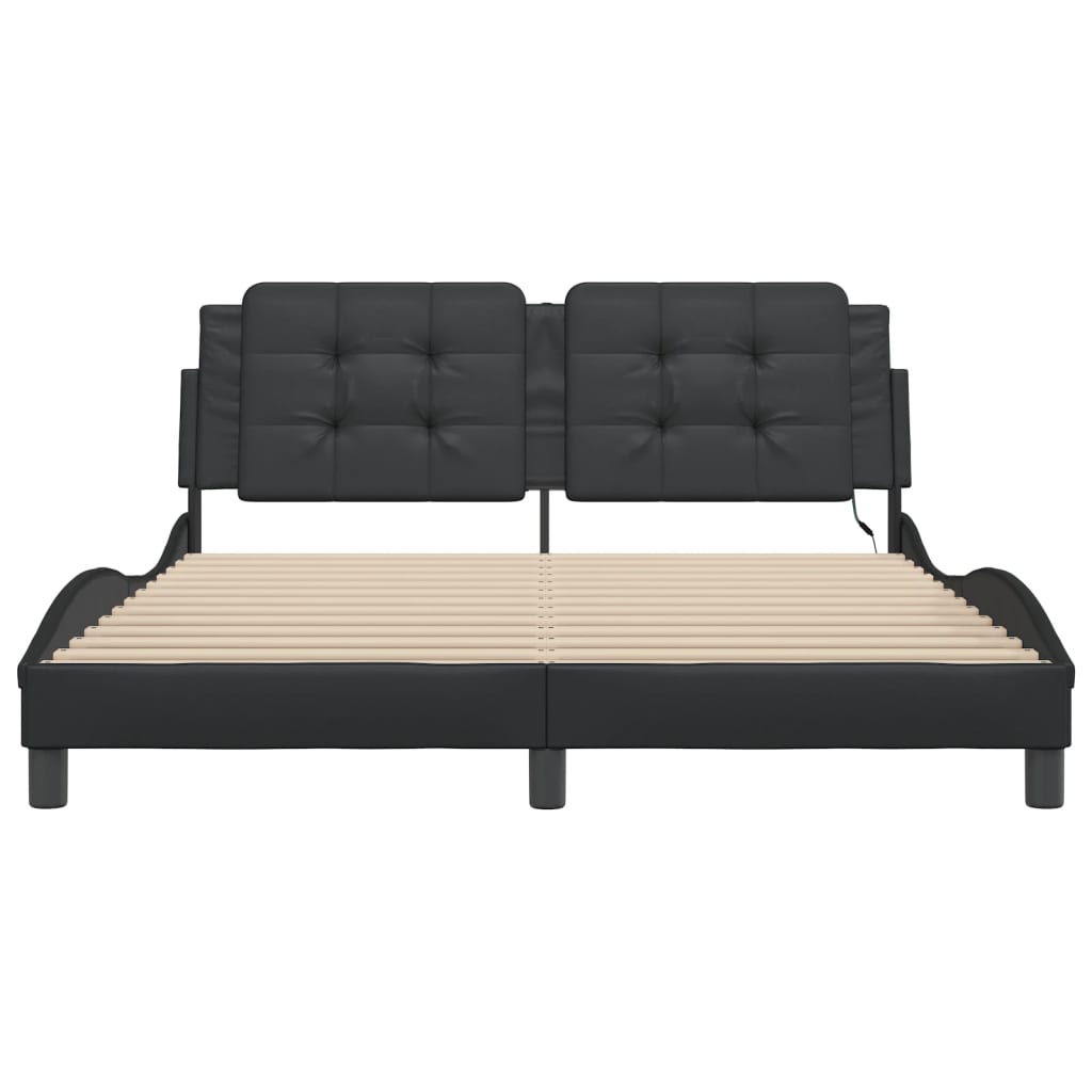 Bed Frame with LED without Mattress "Zadar" Black 152x203 cm