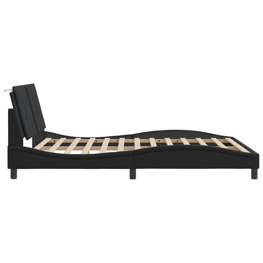 Bed Frame with LED without Mattress "Zadar" Black 152x203 cm