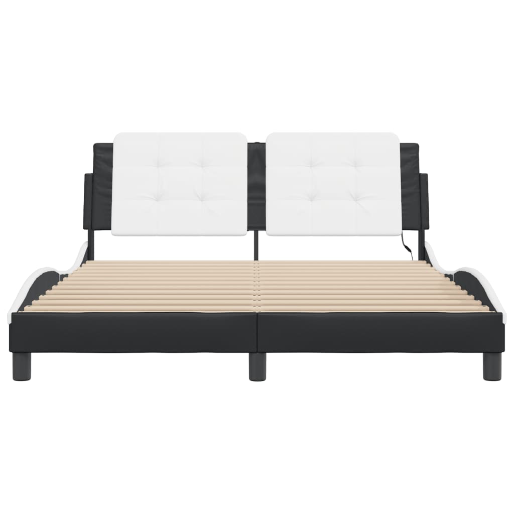 Bed Frame with LED without Mattress "Zadar" Black and White 152x203 cm