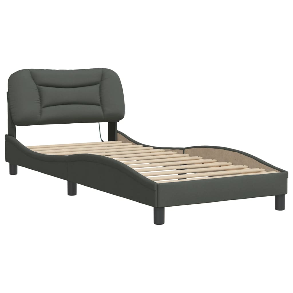 Bed Frame with LED without Mattress "Hvar" Dark Grey 90x190 cm Fabric