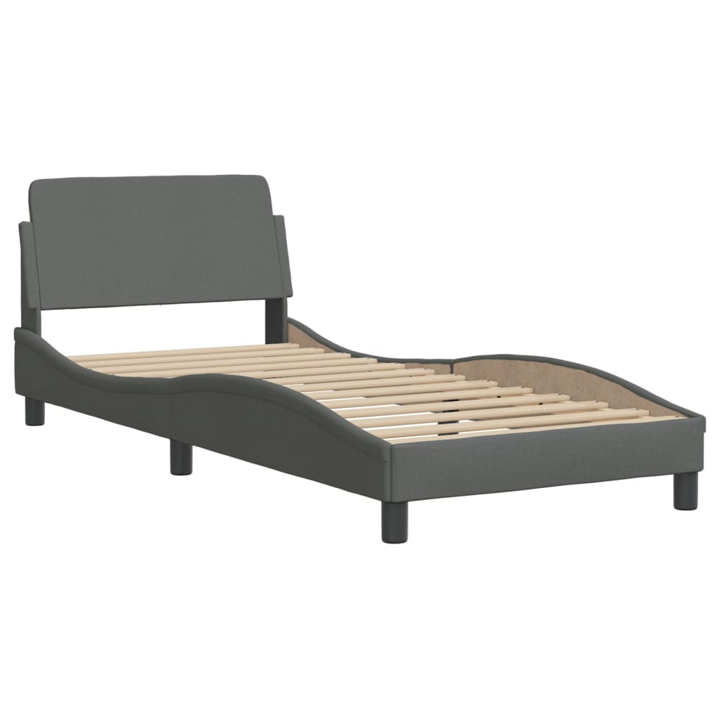 Bed Frame with LED without Mattress "Hvar" Dark Grey 90x190 cm Fabric