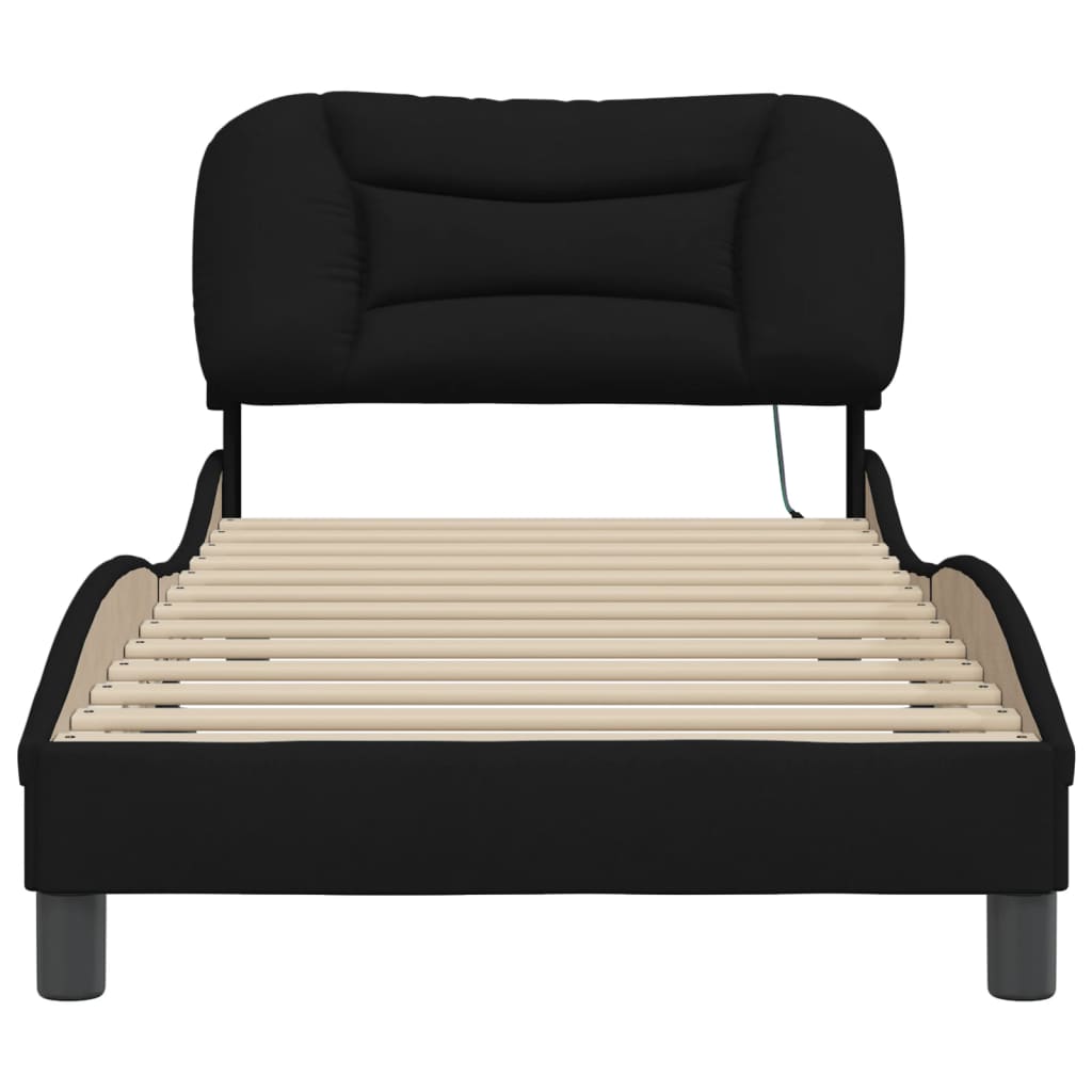 Bed Frame with LED without Mattress "Hvar" Black 90x190 cm Fabric