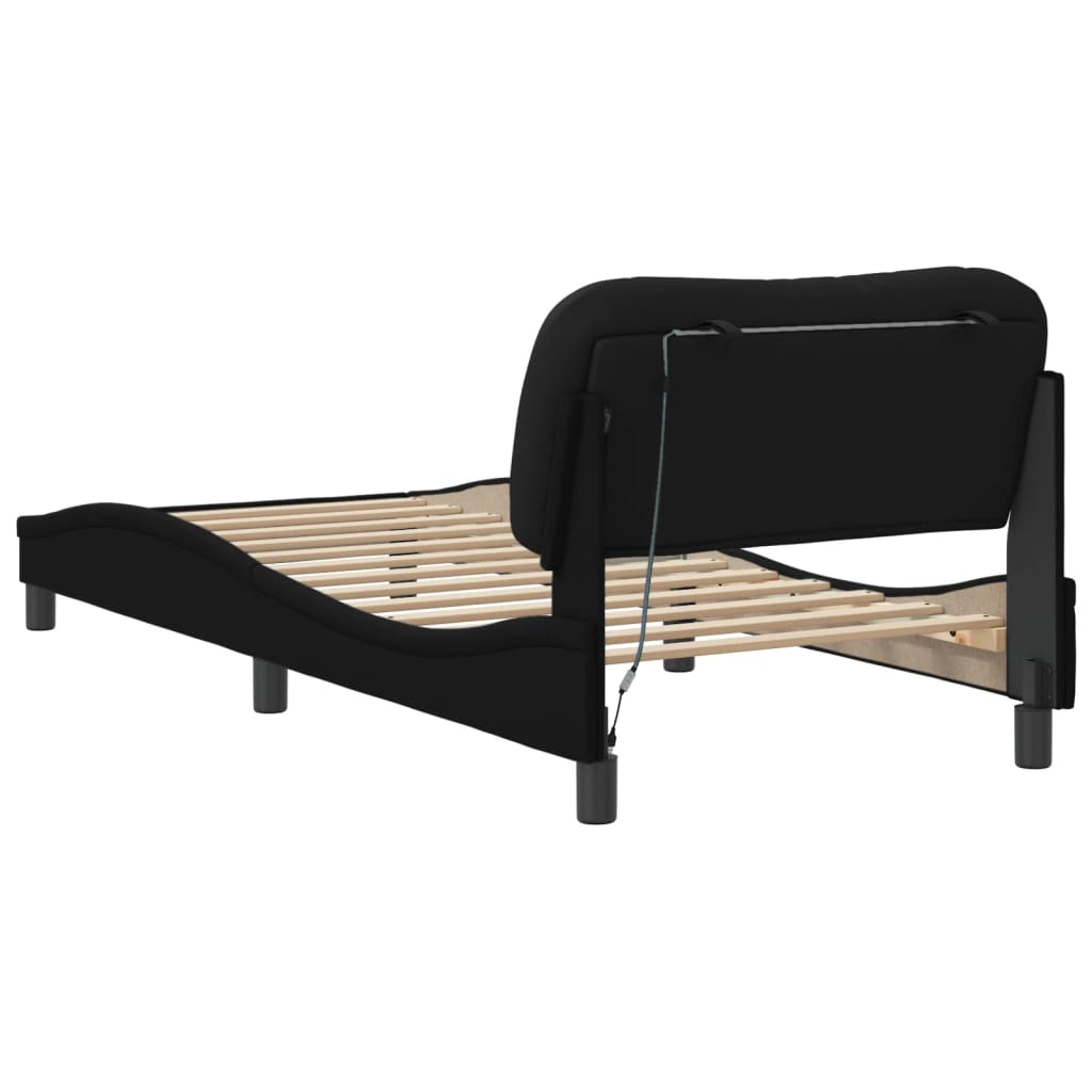 Bed Frame with LED without Mattress "Hvar" Black 90x190 cm Fabric