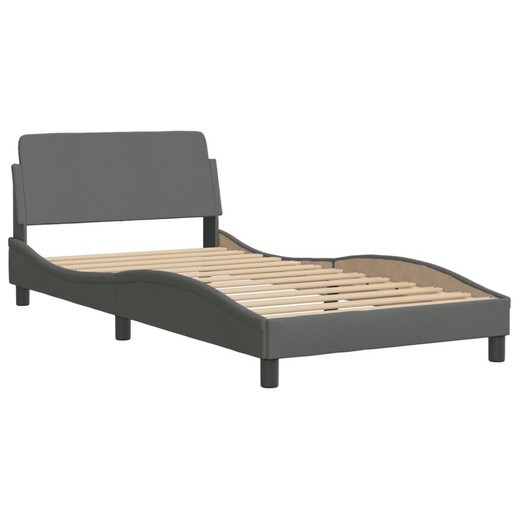 Bed Frame with LED without Mattress "Hvar" Dark Grey 107x203 cm King Single Fabric