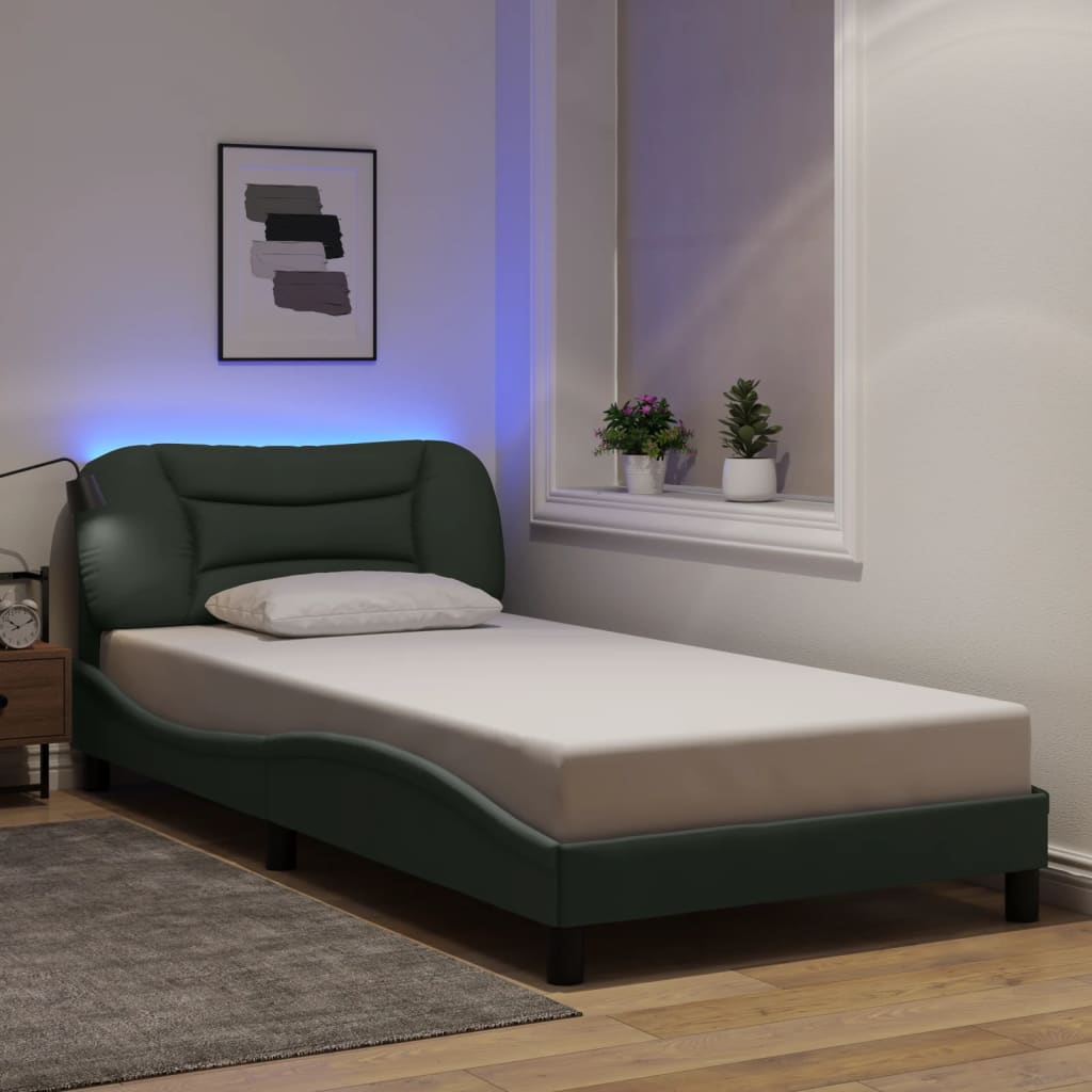 Bed Frame with LED without Mattress "Hvar" Dark Grey 107x203 cm King Single Fabric