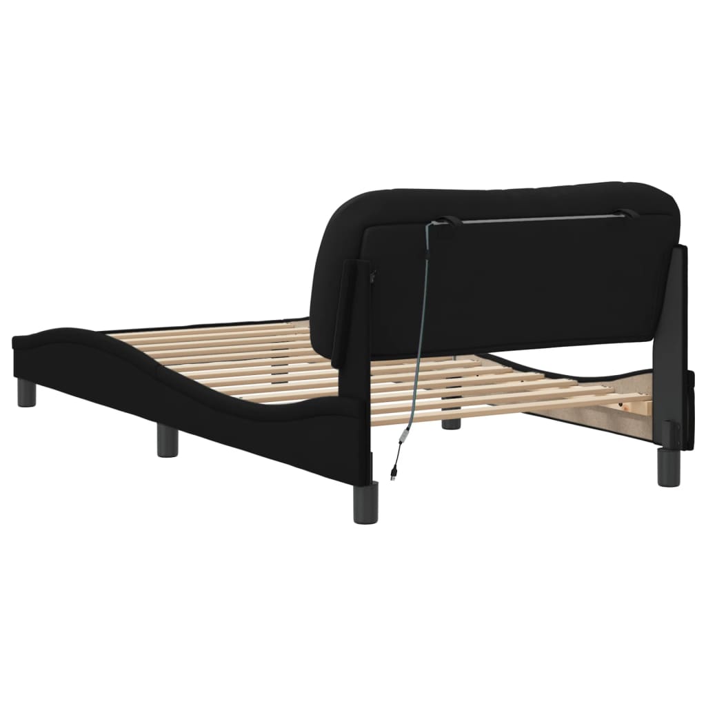 Bed Frame with LED without Mattress "Hvar" Black 107x203 cm King Single Fabric