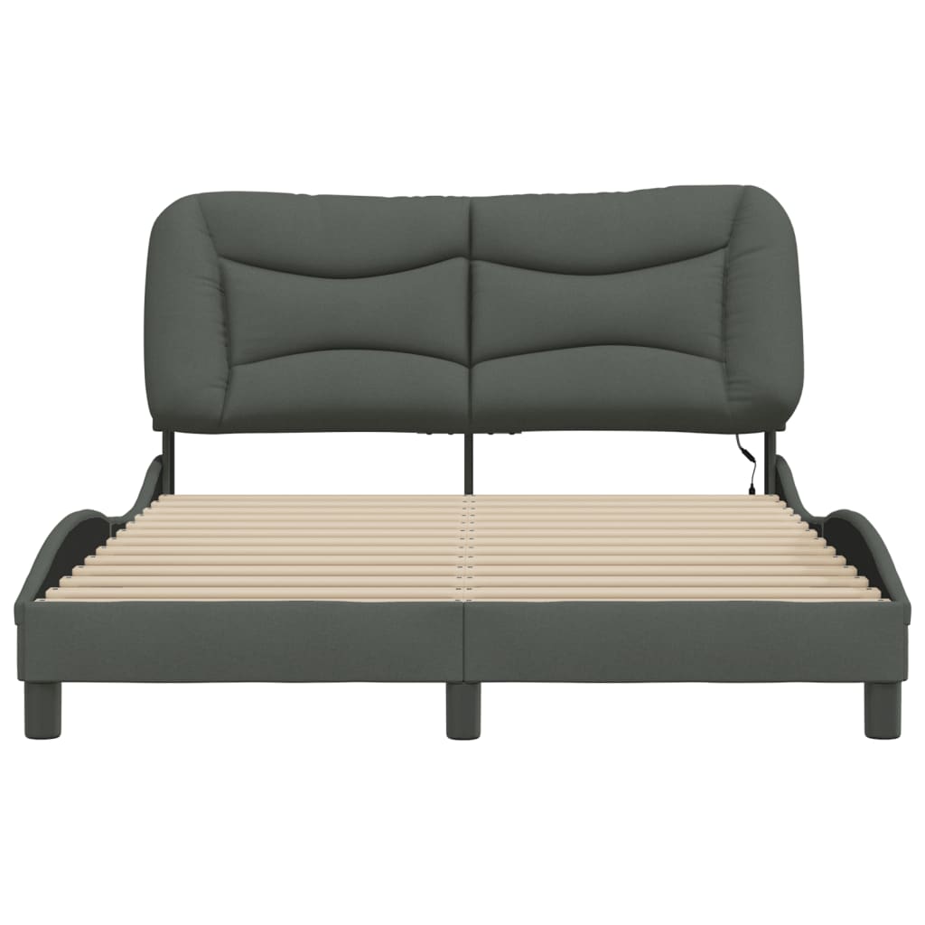 Bed Frame with LED without Mattress "Hvar" Dark Grey 137x190 cm Double Fabric
