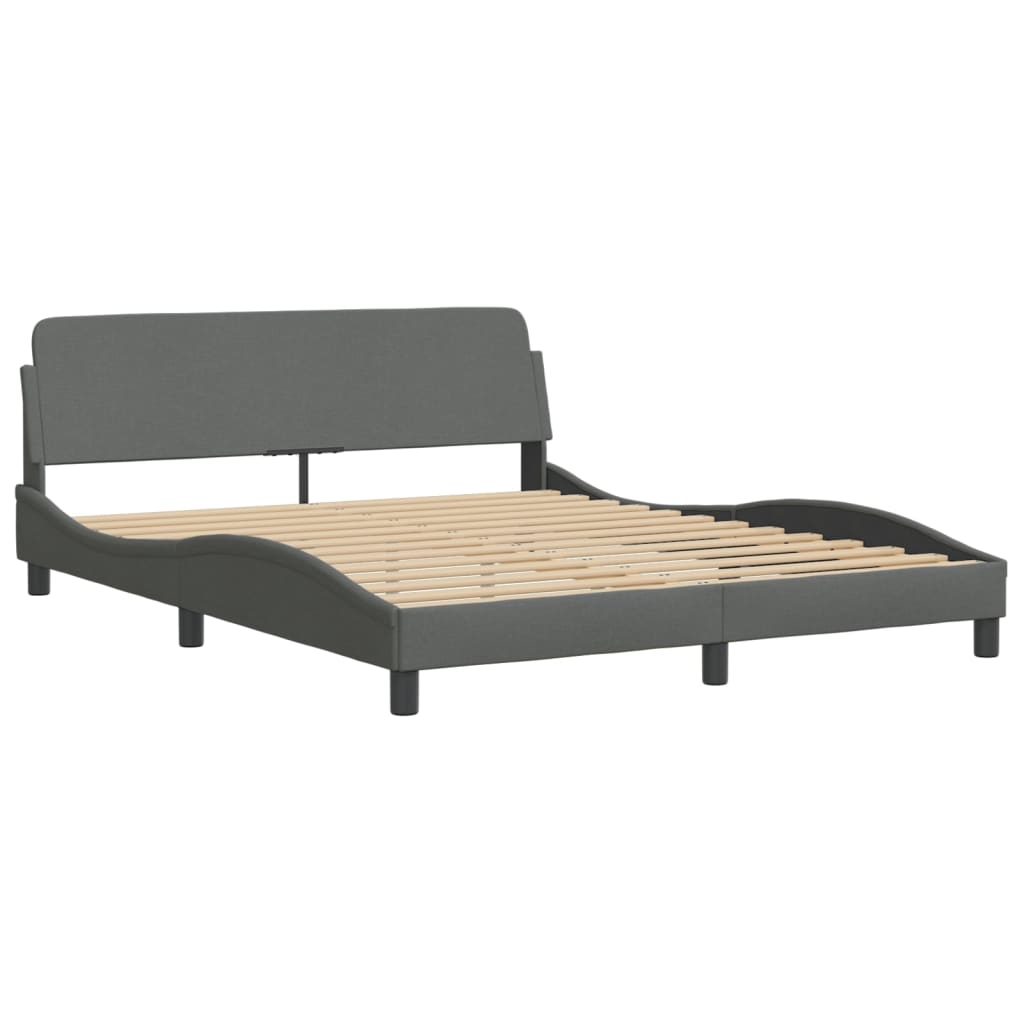 Bed Frame with LED without Mattress "Hvar" Dark Grey 152x203 cm Queen Fabric