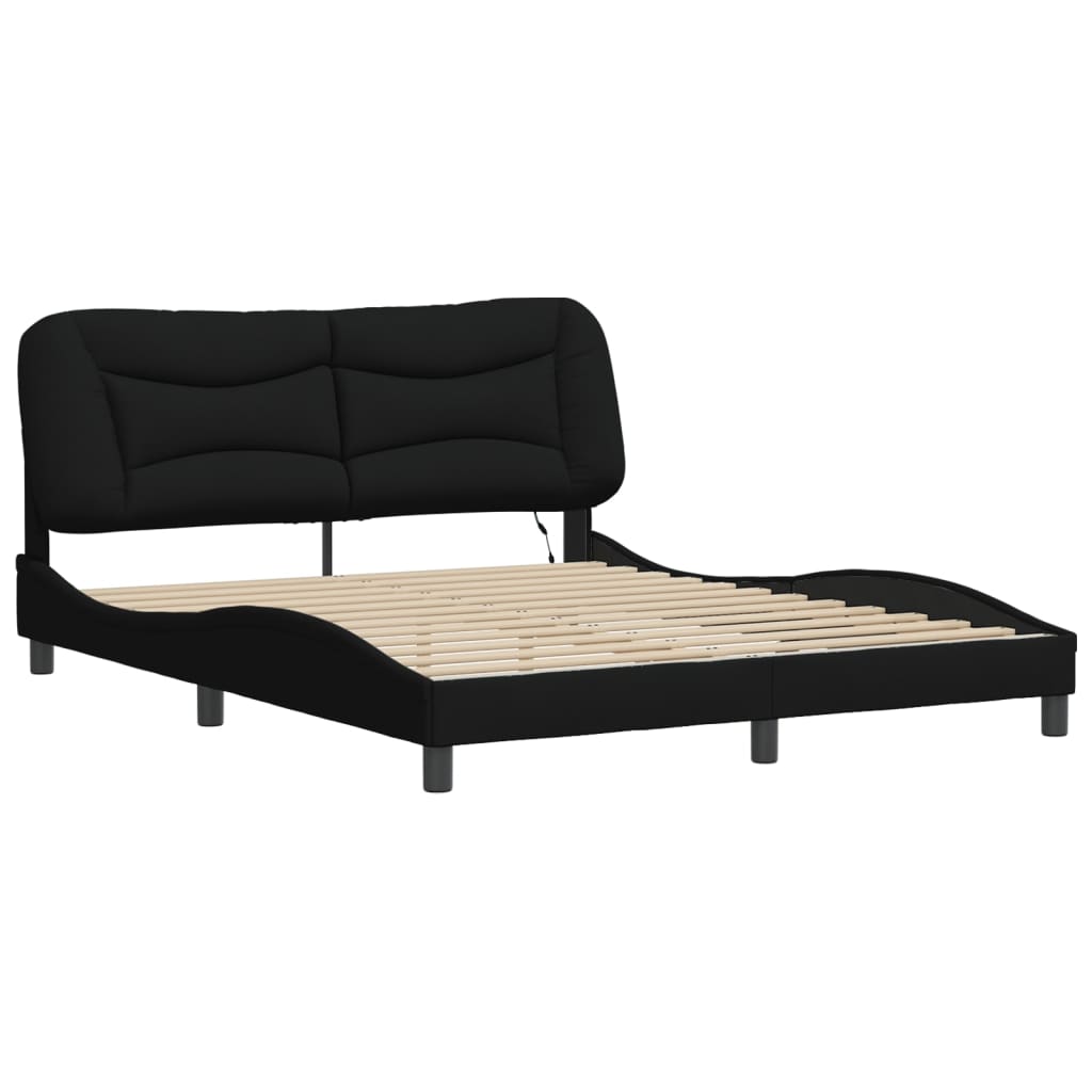 Bed Frame with LED without Mattress "Hvar" Black 152x203 cm Queen Fabric