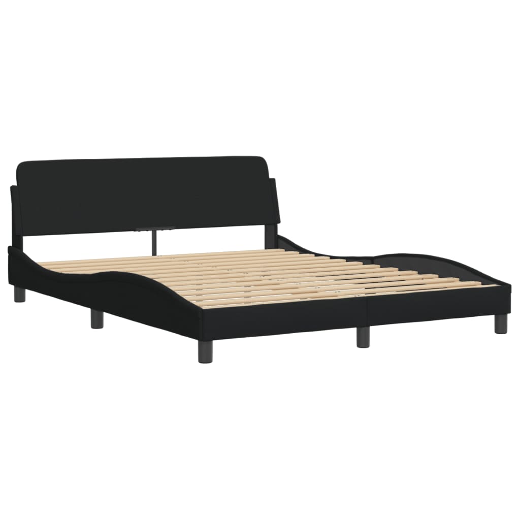 Bed Frame with LED without Mattress "Hvar" Black 152x203 cm Queen Fabric