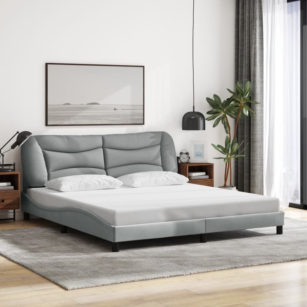 Bed Frame with LED without Mattress "Hvar" Dark Grey 180x200 cm King Fabric