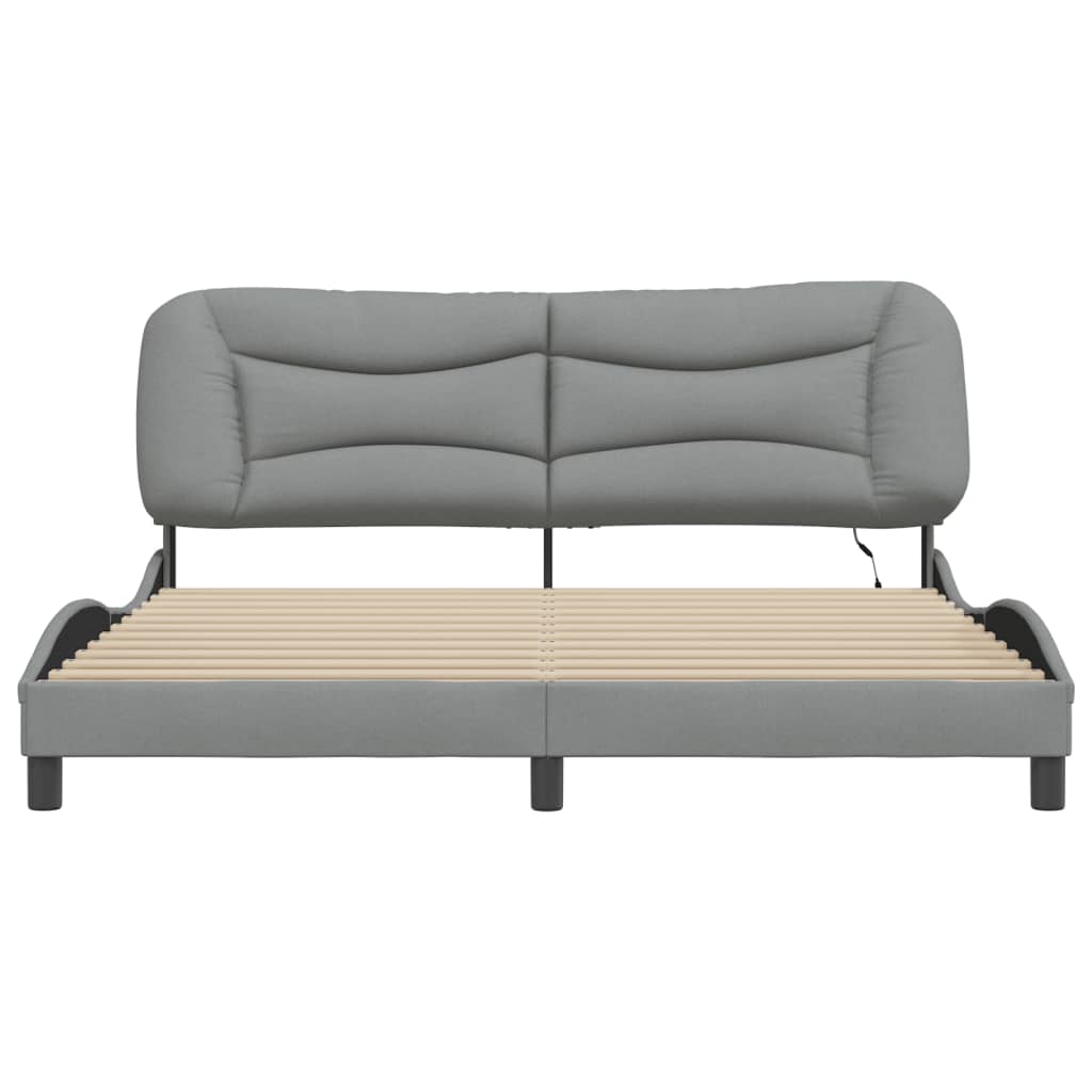 Bed Frame with LED without Mattress "Hvar" Dark Grey 180x200 cm King Fabric