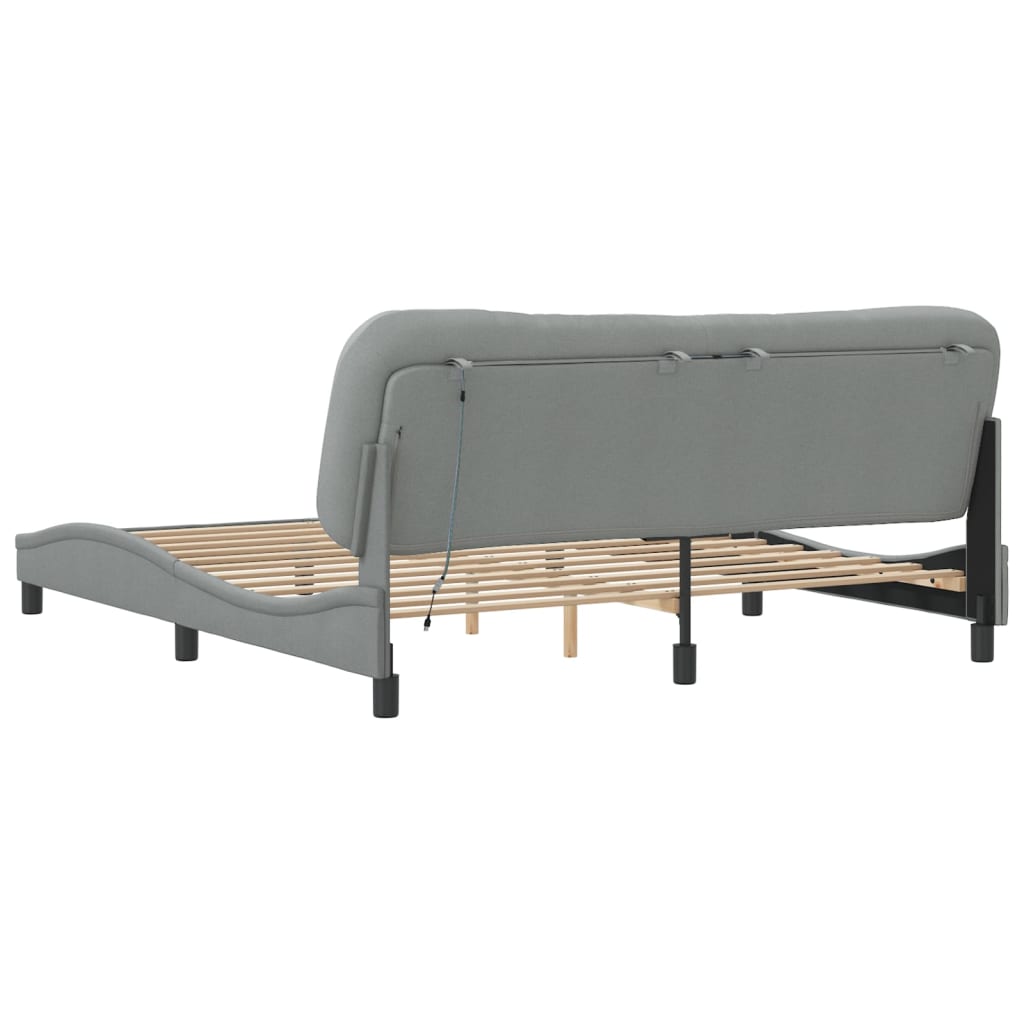 Bed Frame with LED without Mattress "Hvar" Dark Grey 180x200 cm King Fabric