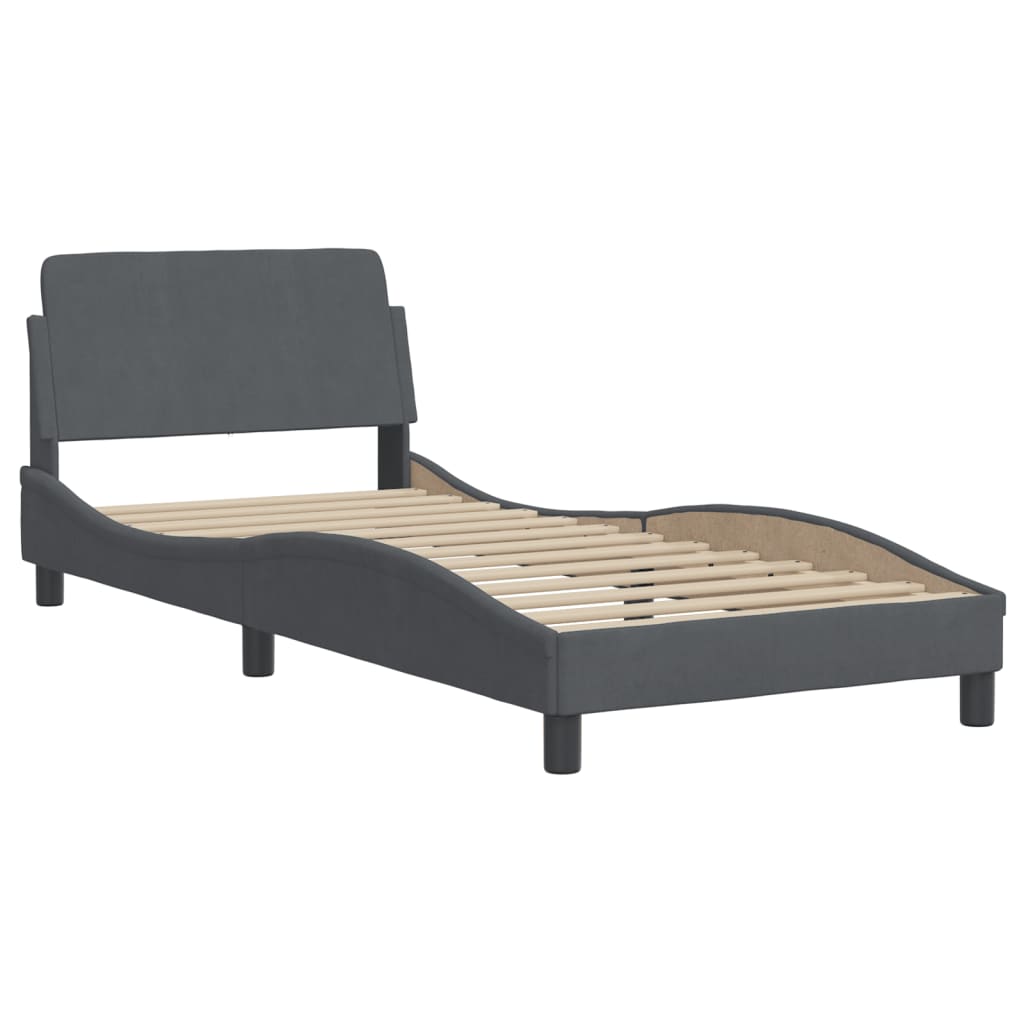 Bed Frame with LED without Mattress "Hanko" Dark Grey 90x190 cm Velvet