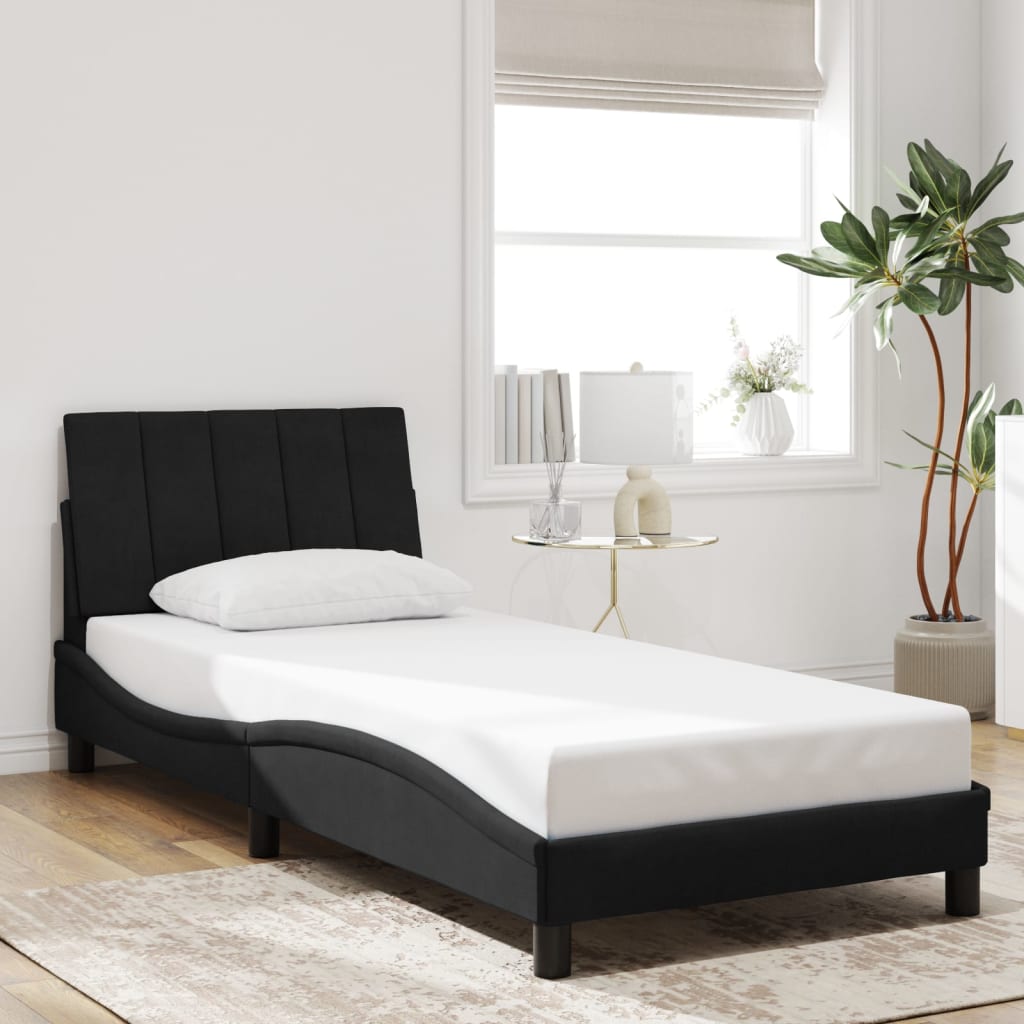 Bed Frame with LED without Mattress "Hanko" Black 90x190 cm Velvet