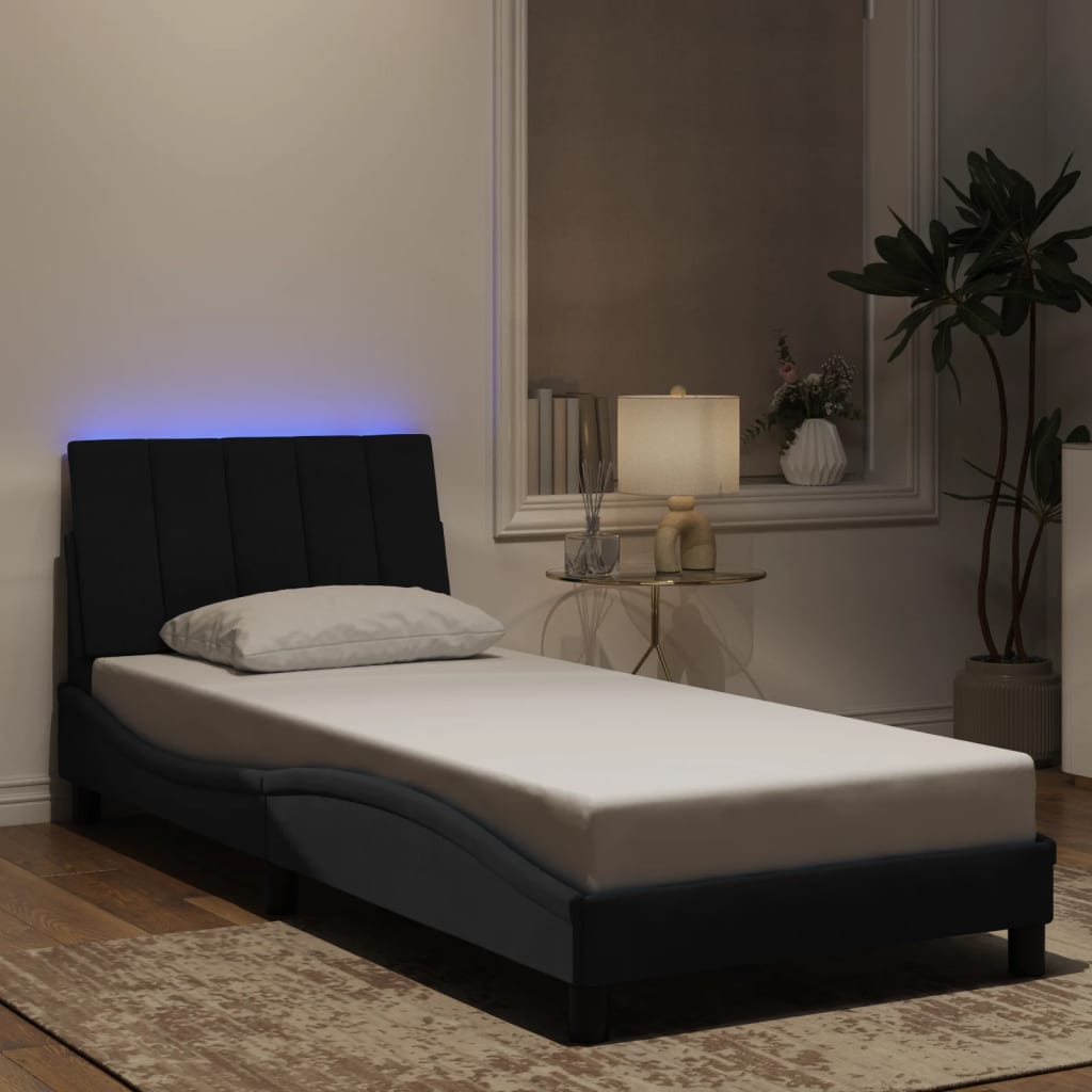 Bed Frame with LED without Mattress "Hanko" Black 90x190 cm Velvet