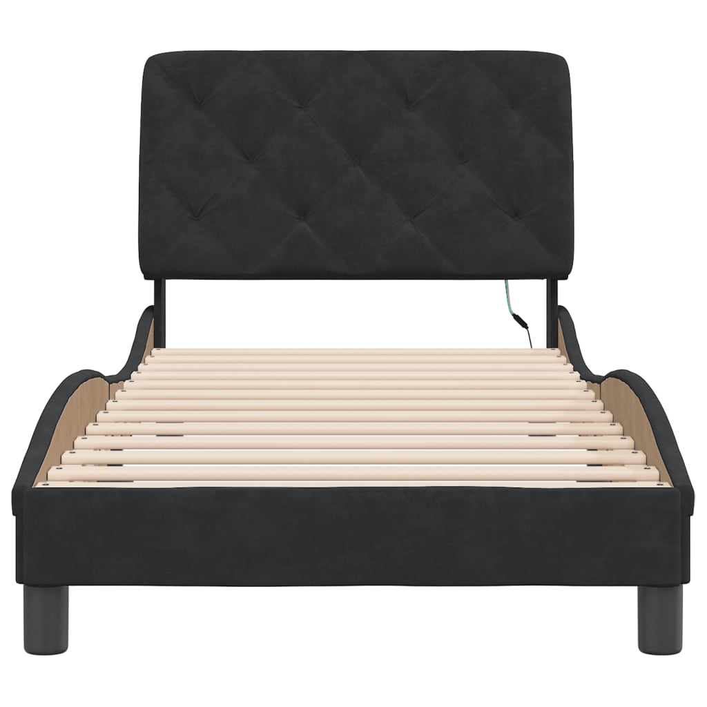 Bed Frame with LED without Mattress Black 90x190 cm Velvet
