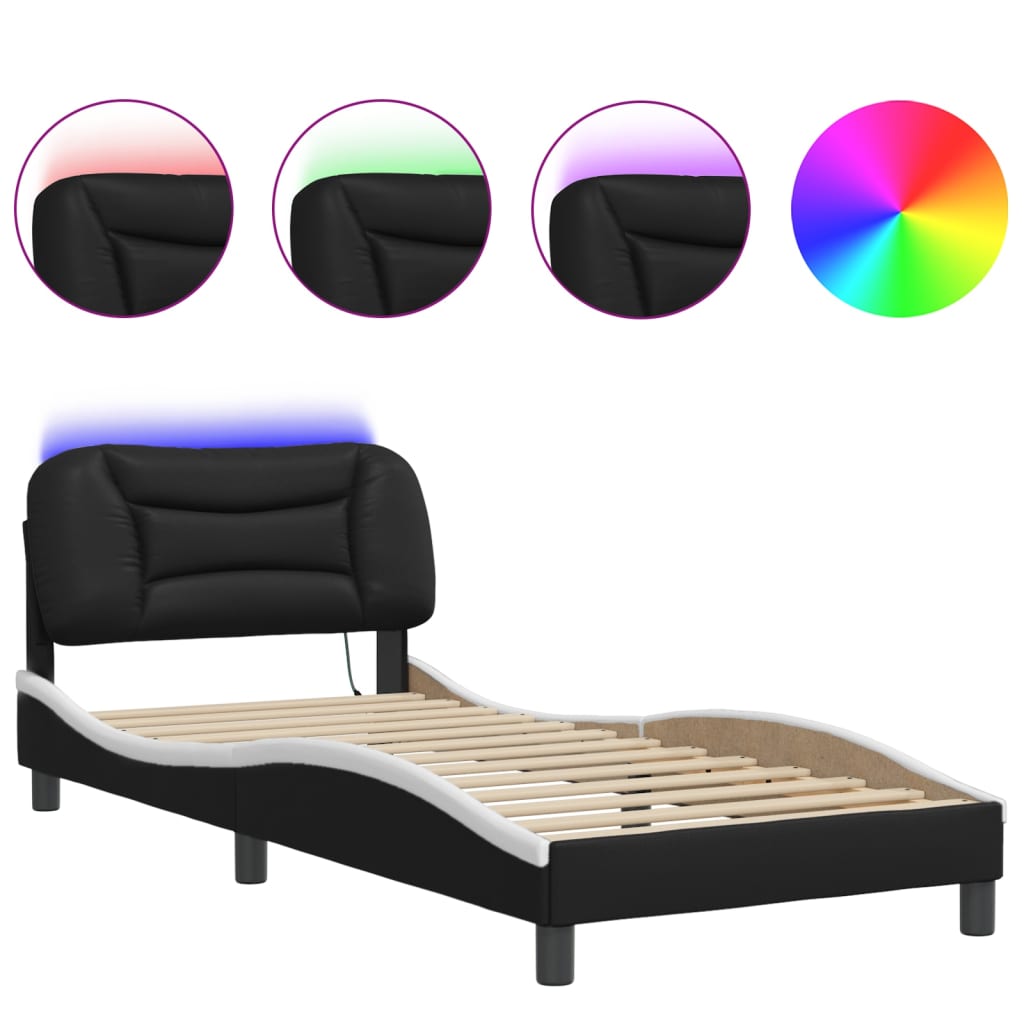 Bed Frame with LED without Mattress "Hvar" Black and White 90x190 cm