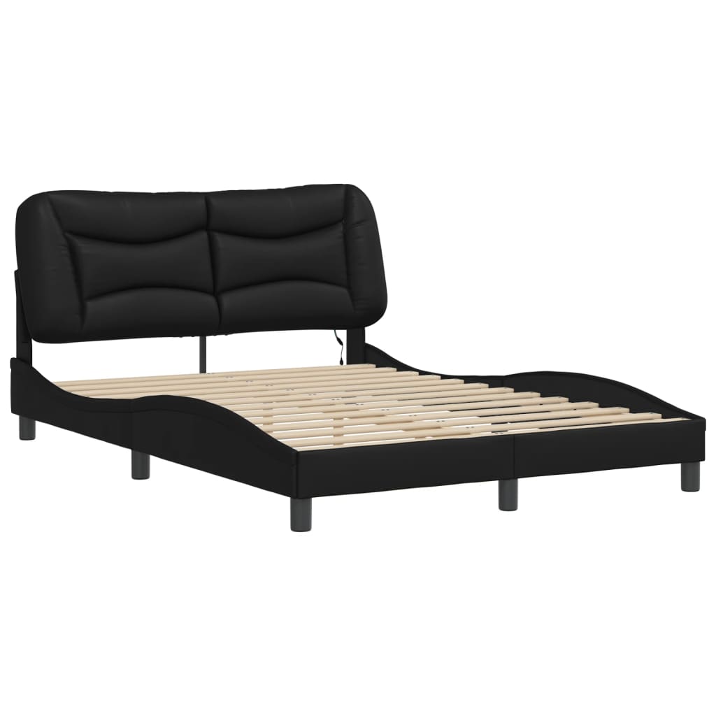 Bed Frame with LED without Mattress "Hvar" Black 137x190 cm
