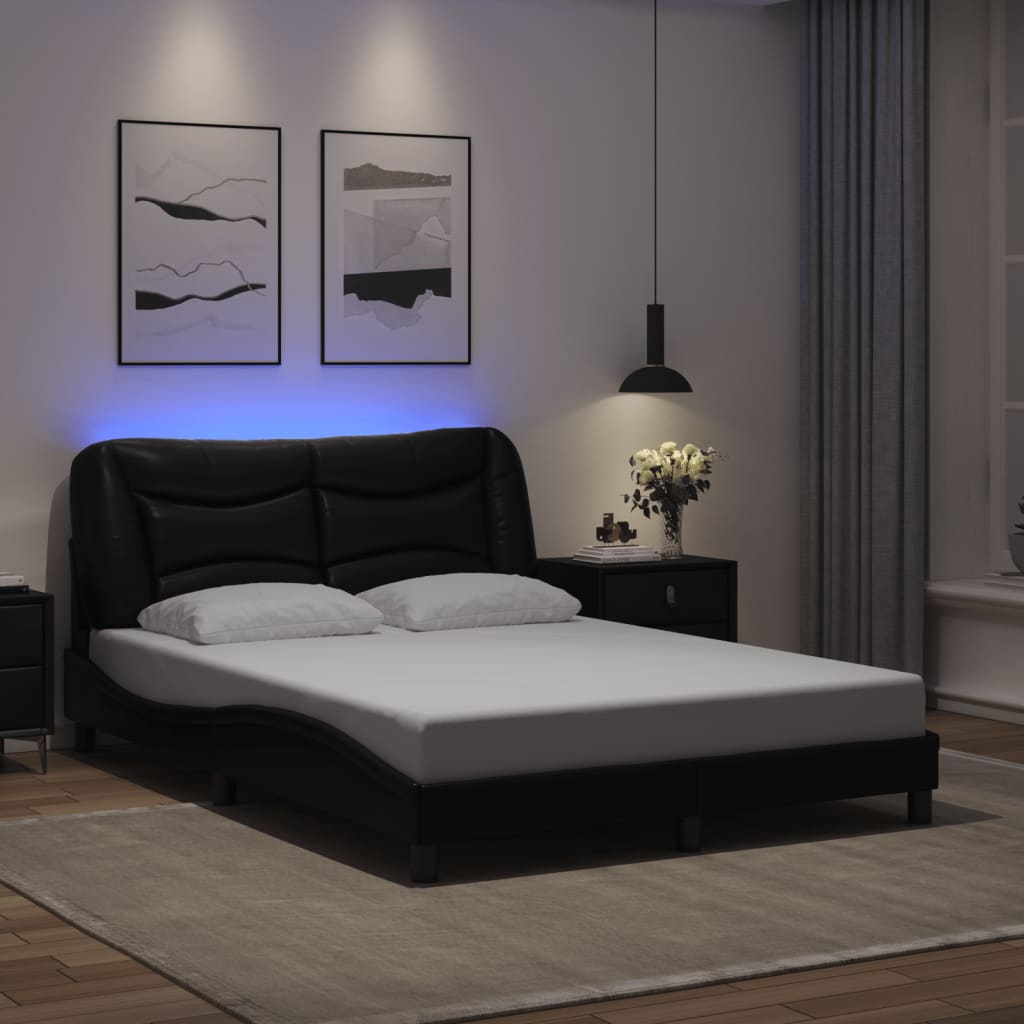 Bed Frame with LED without Mattress "Hvar" Black 137x190 cm