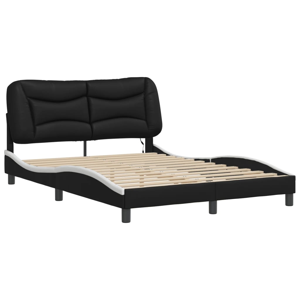 Bed Frame with LED without Mattress "Hvar" Black and White 137x190 cm