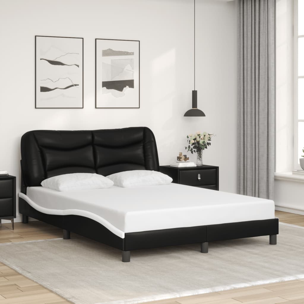 Bed Frame with LED without Mattress "Hvar" Black and White 137x190 cm
