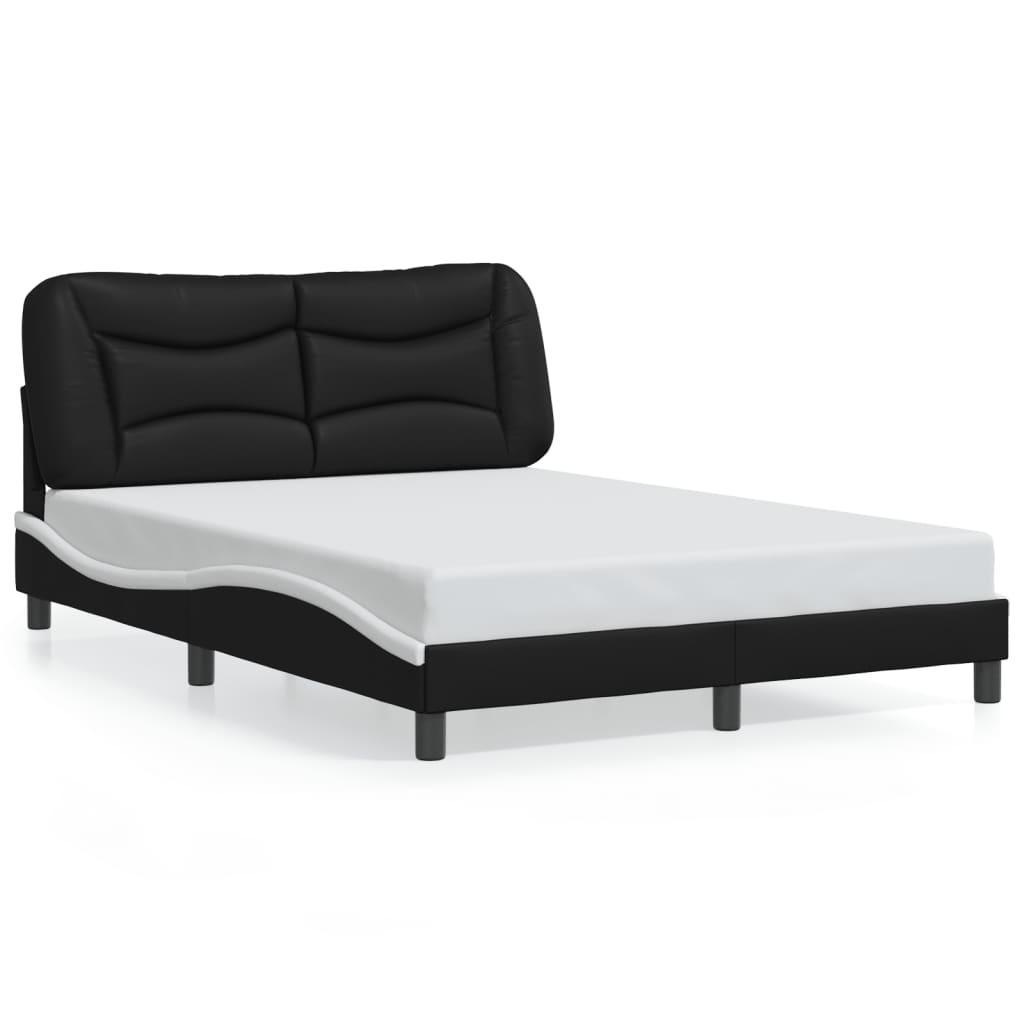 Bed Frame with LED without Mattress "Hvar" Black and White 137x190 cm