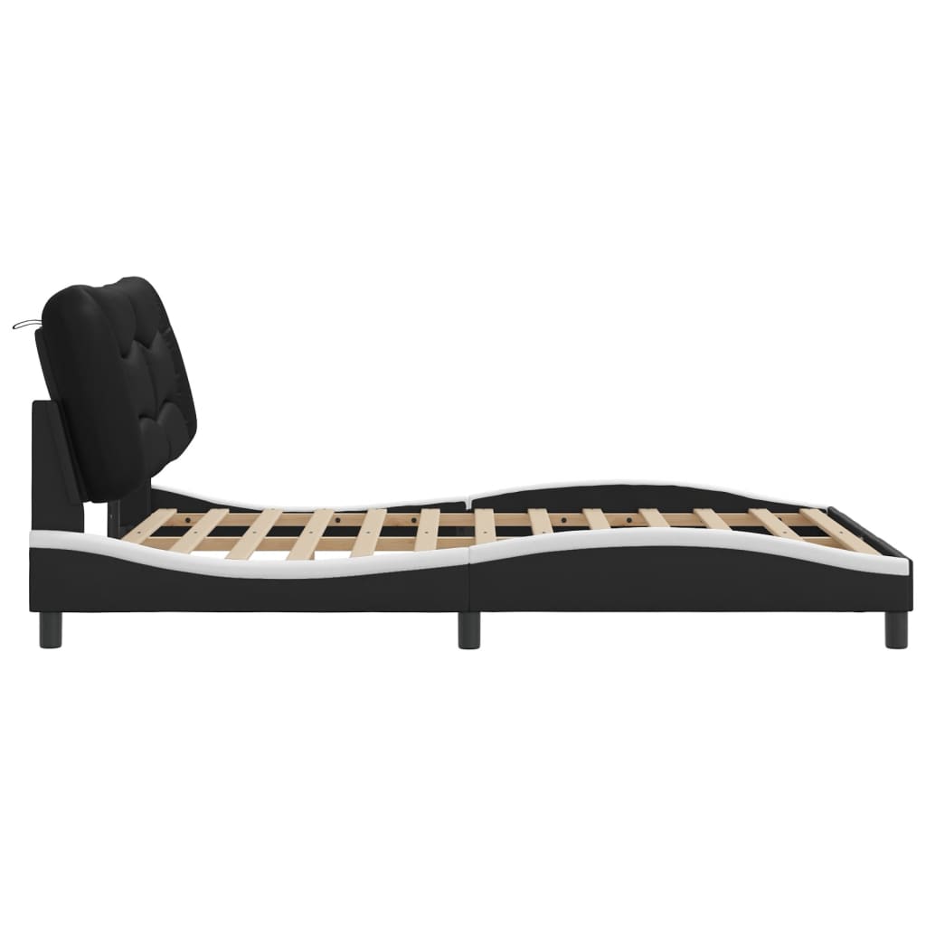 Bed Frame with LED without Mattress "Hvar" Black and White 137x190 cm