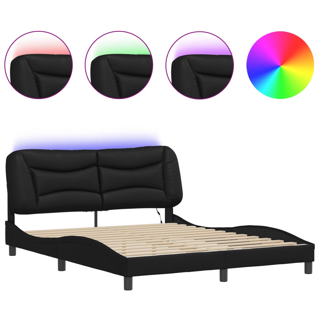 Bed Frame with LED without Mattress "Hvar" Black 152x203 cm