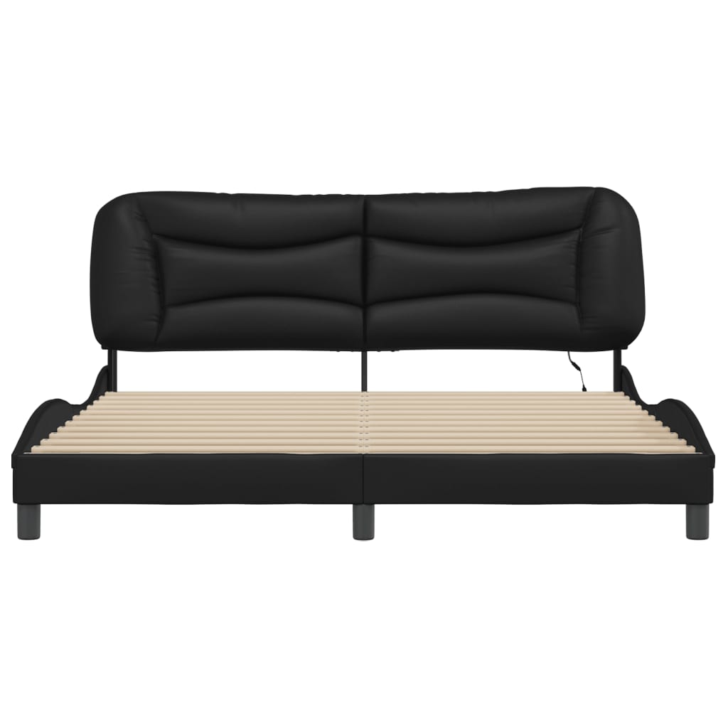 Bed Frame with LED without Mattress "Hvar" Black 180x200 cm