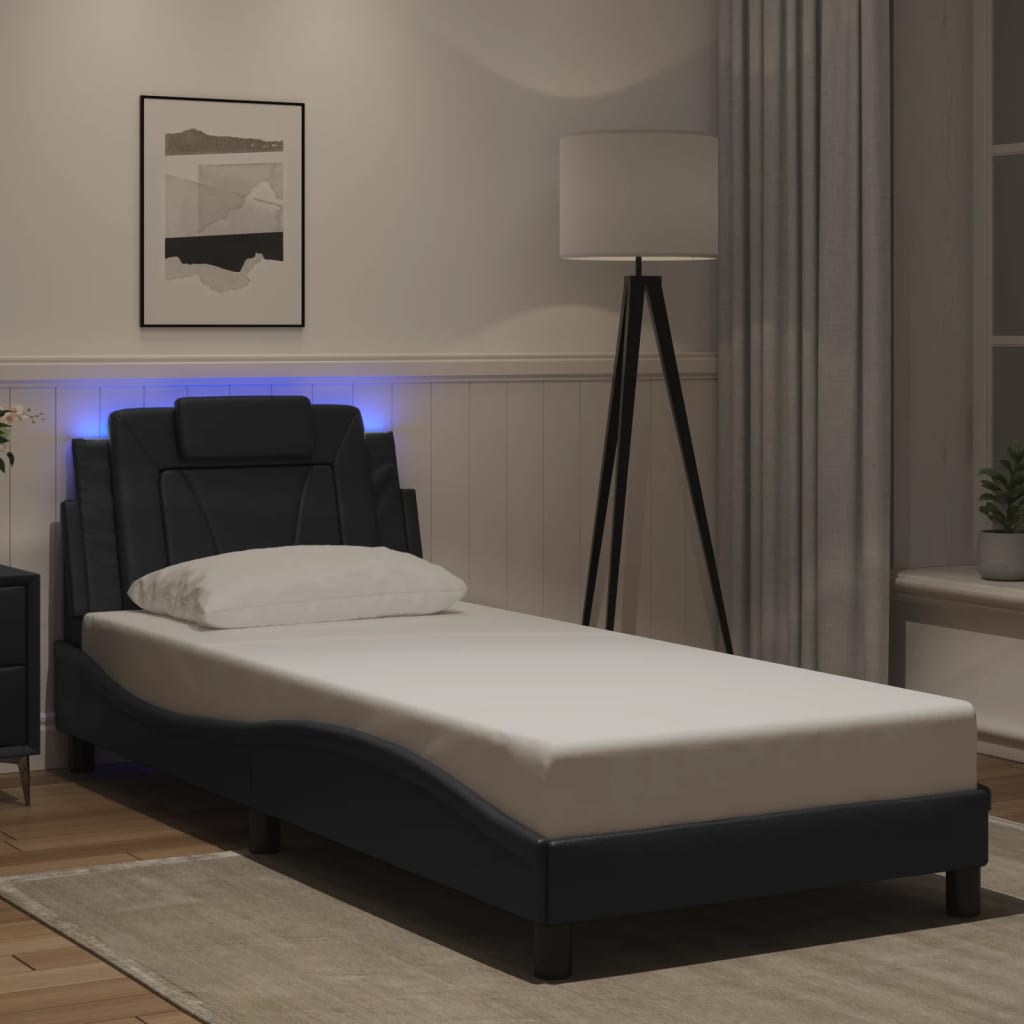 Bed Frame "Viana" with LED without Mattress Black 90x190 cm