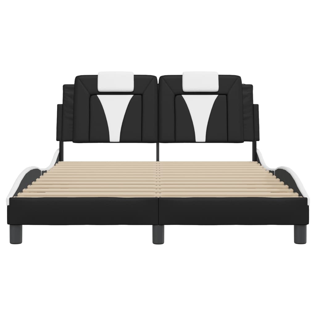 Bed Frame "Viana" with LED without Mattress Black and White 137x190 cm