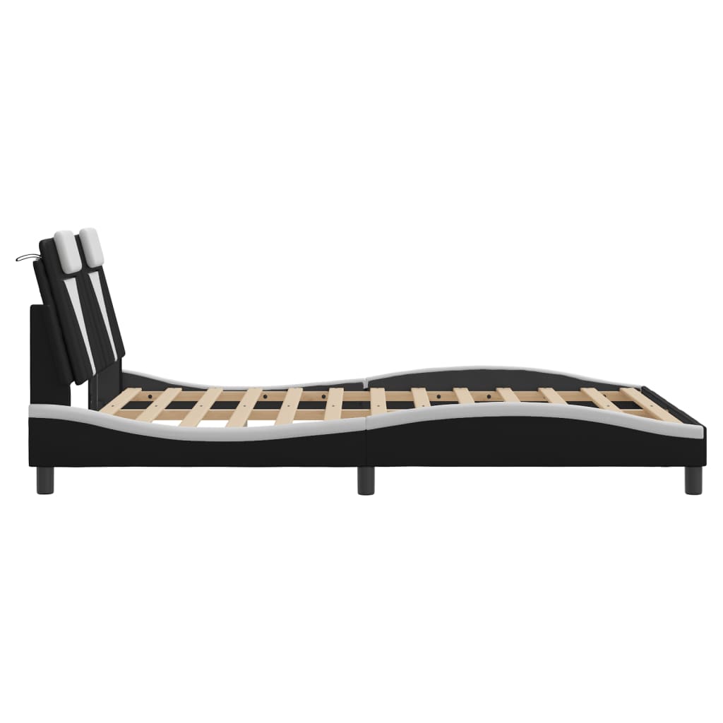 Bed Frame "Viana" with LED without Mattress Black and White 137x190 cm