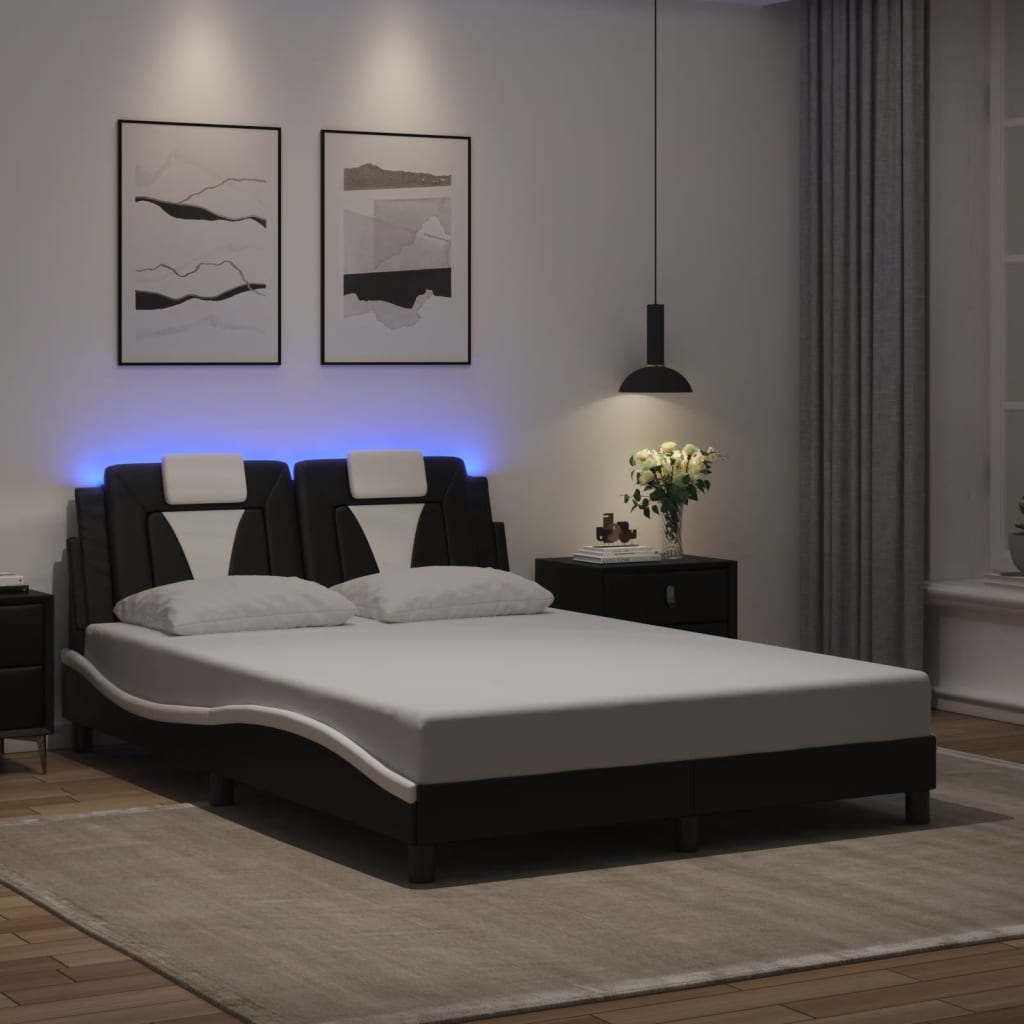 Bed Frame "Viana" with LED without Mattress Black and White 137x190 cm