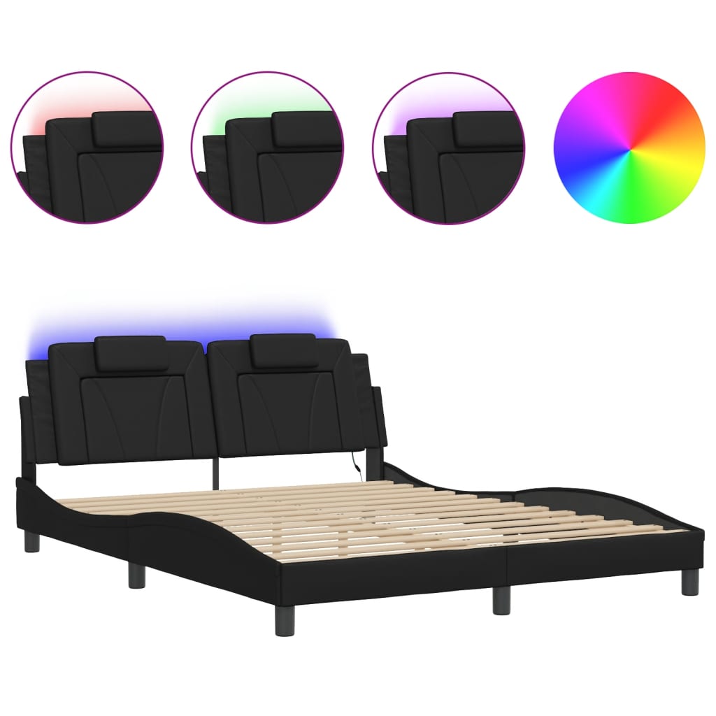 Bed Frame "Viana" with LED without Mattress Black 152x203 cm
