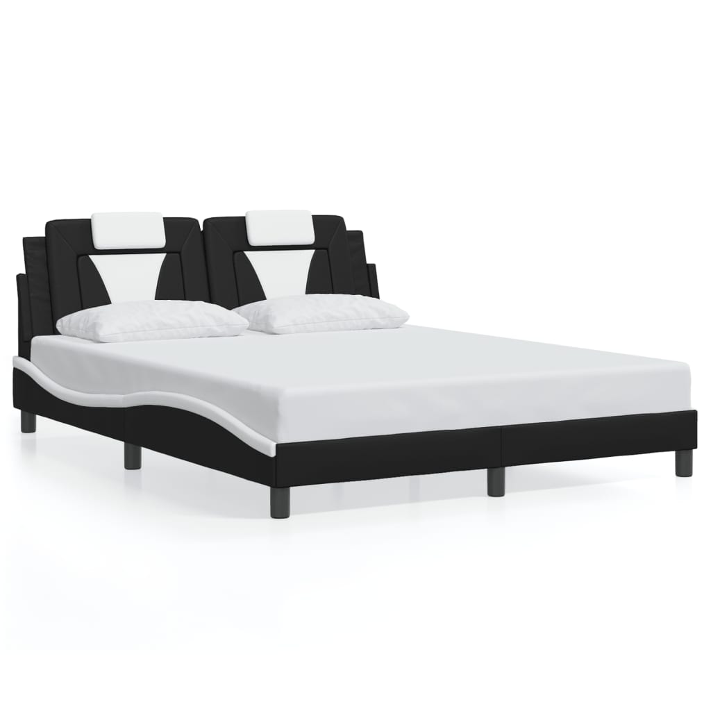 Bed Frame "Viana" with LED without Mattress Black and White 152x203 cm