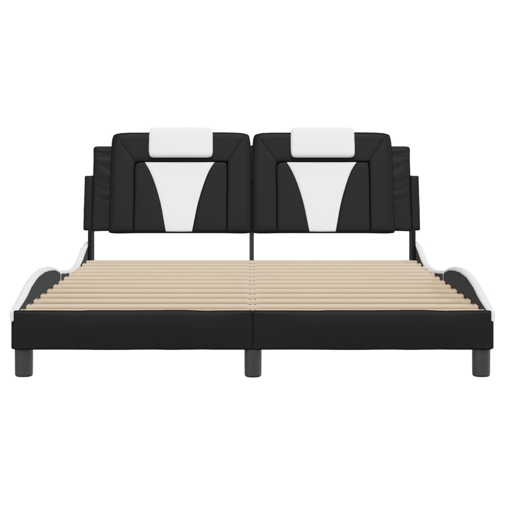Bed Frame "Viana" with LED without Mattress Black and White 152x203 cm