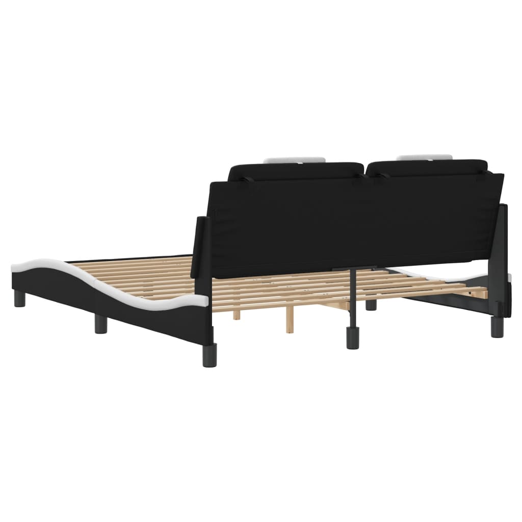 Bed Frame "Viana" with LED without Mattress Black and White 152x203 cm