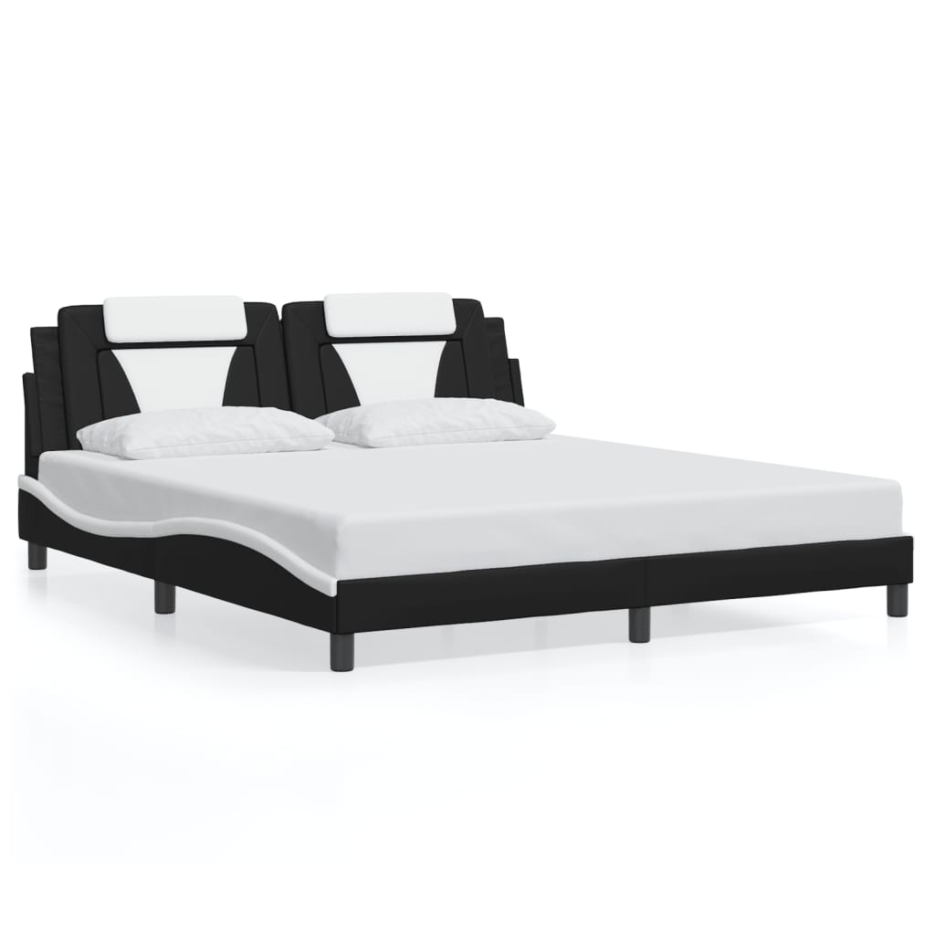 Bed Frame "Viana" with LED without Mattress Black and White 180x200 cm